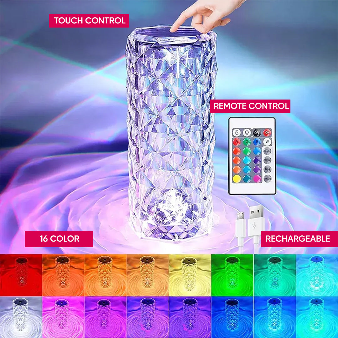 rechargable Rose Crystal Lamp 16 Color with Remote